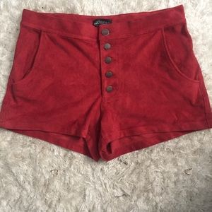 Express Faux Suede Red Button-Up Shorts